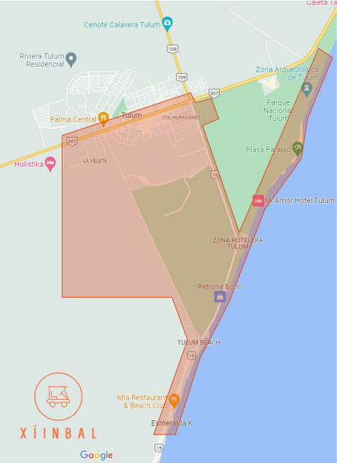 Mapa de áreas permitidas en Tulum